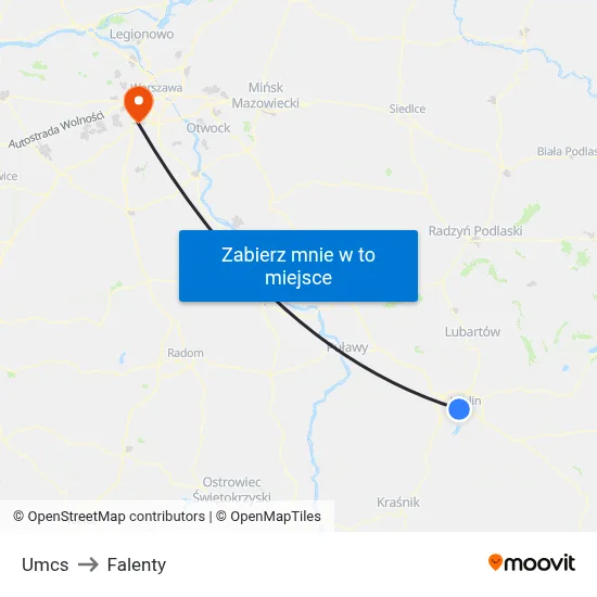 Umcs to Falenty map