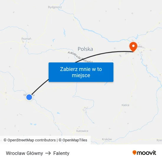 Wrocław Główny to Falenty map