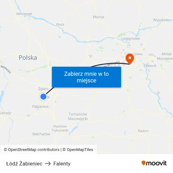 Łódź Żabieniec to Falenty map