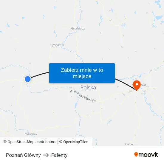 Poznań Główny to Falenty map