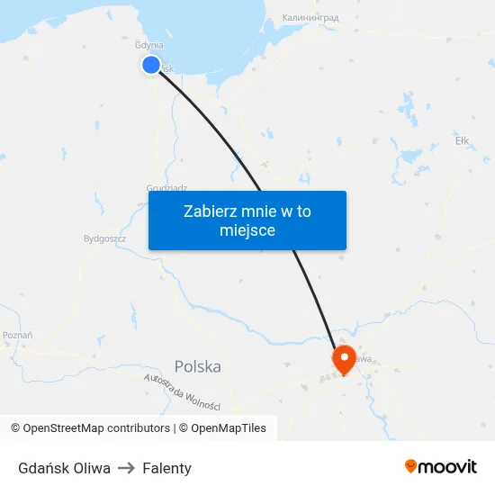 Gdańsk Oliwa to Falenty map