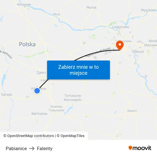 Pabianice to Falenty map