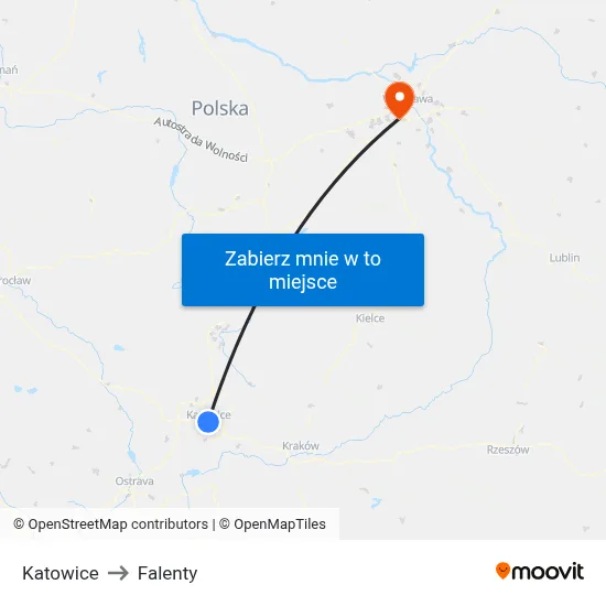 Katowice to Falenty map