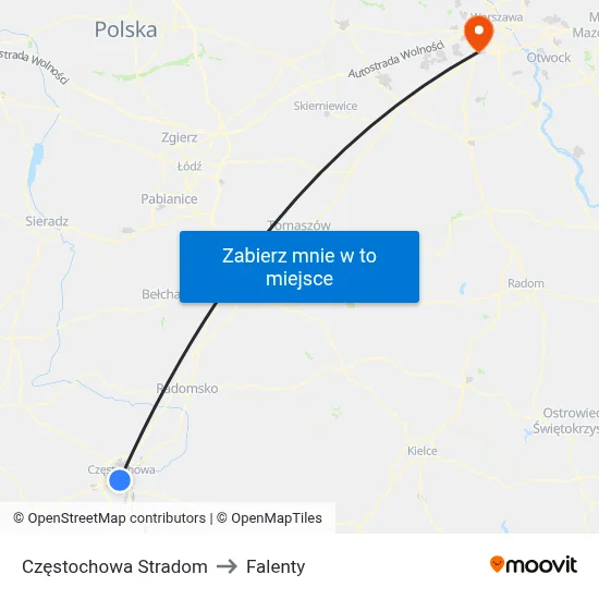Częstochowa Stradom to Falenty map