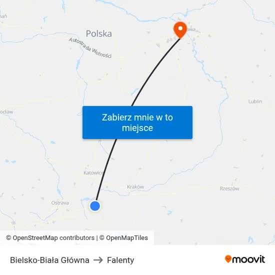 Bielsko-Biała Główna to Falenty map