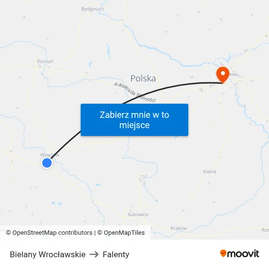 Bielany Wrocławskie to Falenty map