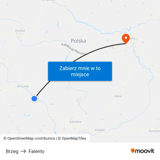 Brzeg to Falenty map