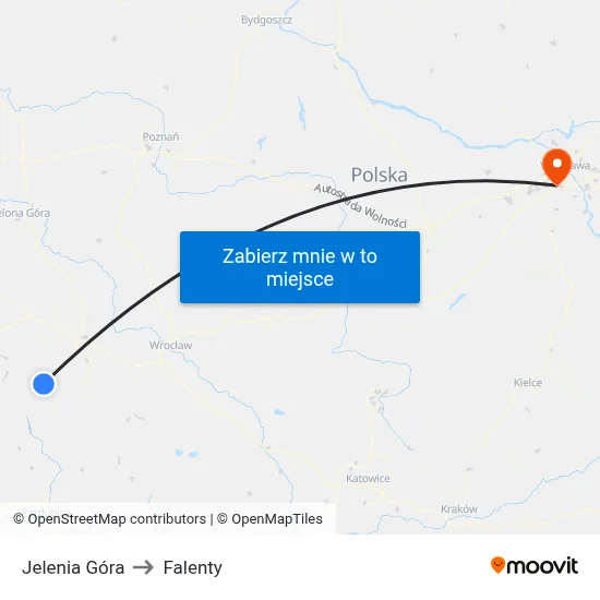 Jelenia Góra to Falenty map