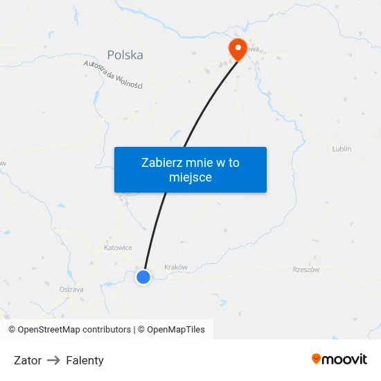 Zator to Falenty map