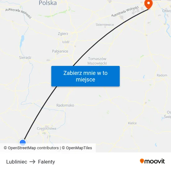Lubliniec to Falenty map