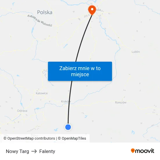 Nowy Targ to Falenty map