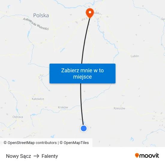 Nowy Sącz to Falenty map
