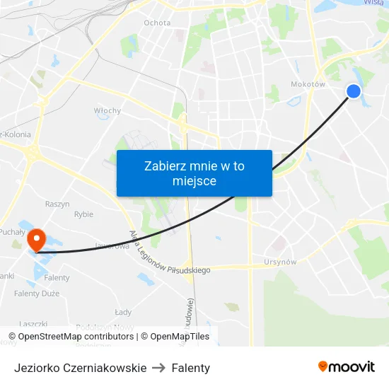 Jeziorko Czerniakowskie to Falenty map