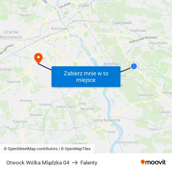 Otwock Wólka Mlądzka to Falenty map