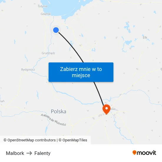 Malbork to Falenty map