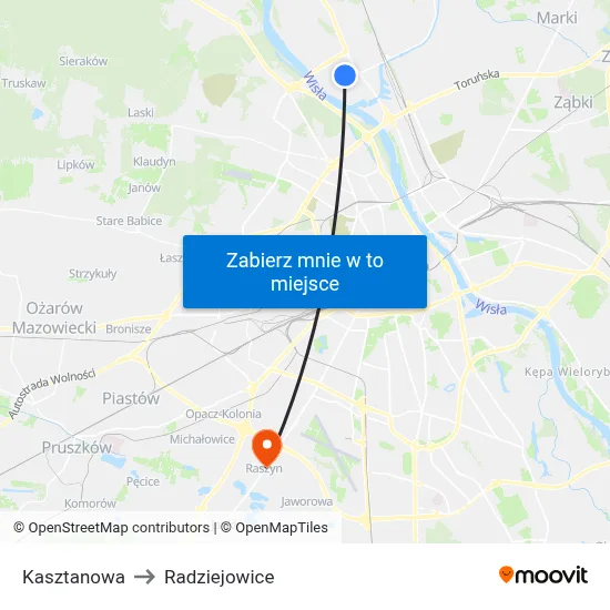 Kasztanowa to Radziejowice map