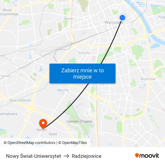 Nowy Świat-Uniwersytet to Radziejowice map