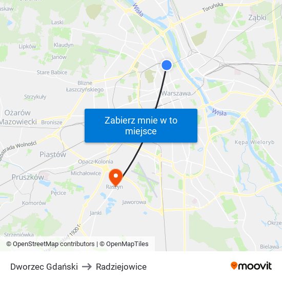 Dworzec Gdański to Radziejowice map