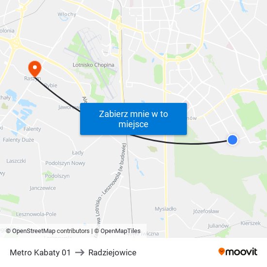 Metro Kabaty 01 to Radziejowice map