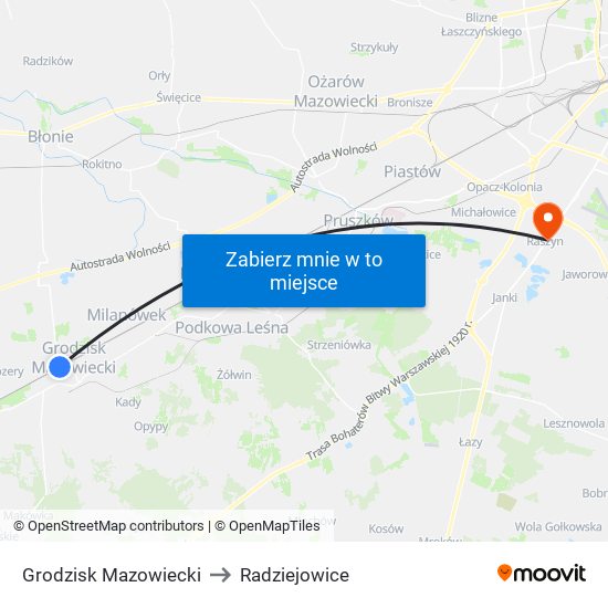 Grodzisk Mazowiecki to Radziejowice map