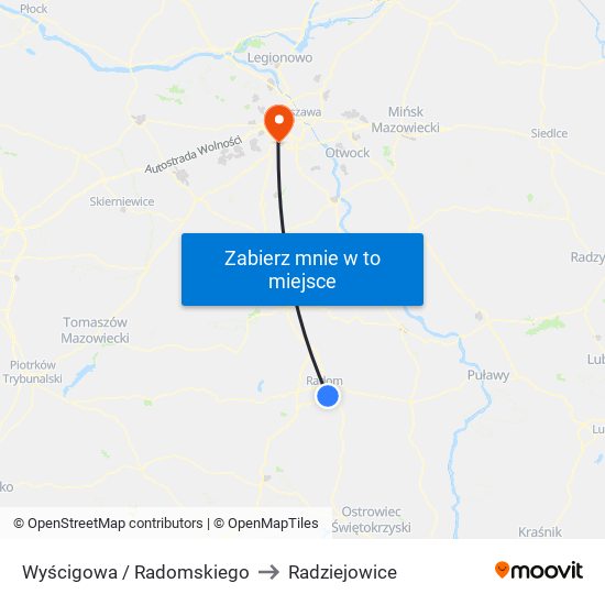 Wyścigowa / Radomskiego to Radziejowice map