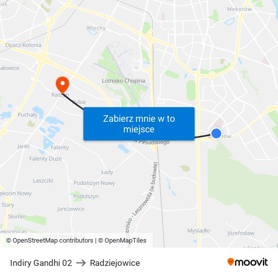 Indiry Gandhi 02 to Radziejowice map