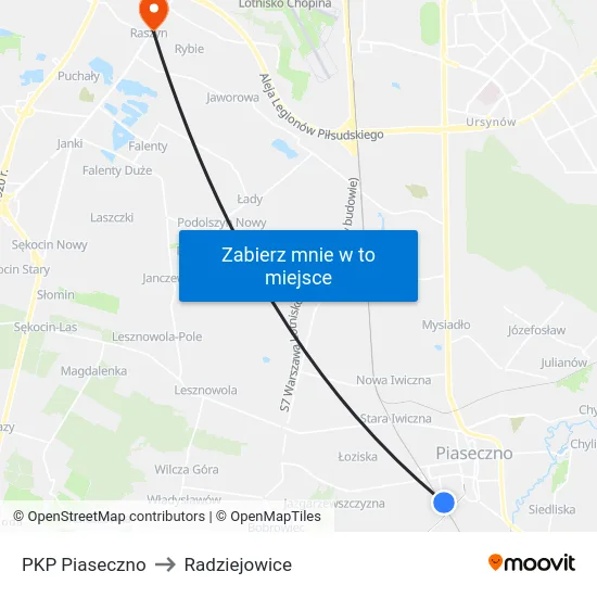 PKP Piaseczno to Radziejowice map