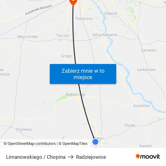 Limanowskiego / Chopina to Radziejowice map