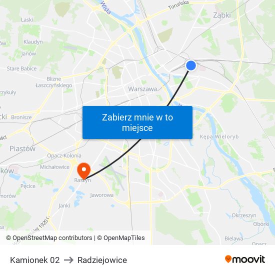 Kamionek 02 to Radziejowice map