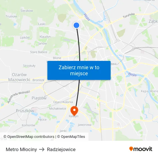 Metro Młociny to Radziejowice map