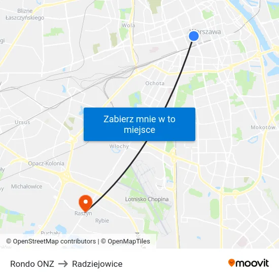 Rondo ONZ to Radziejowice map