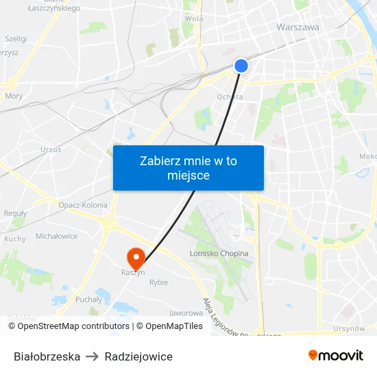 Białobrzeska to Radziejowice map