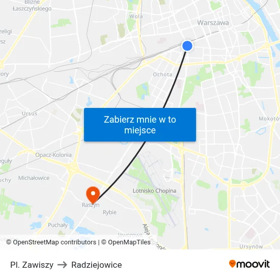 Pl. Zawiszy to Radziejowice map
