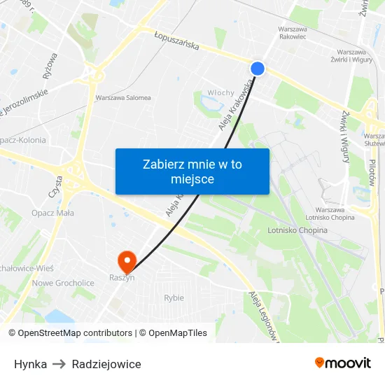 Hynka to Radziejowice map