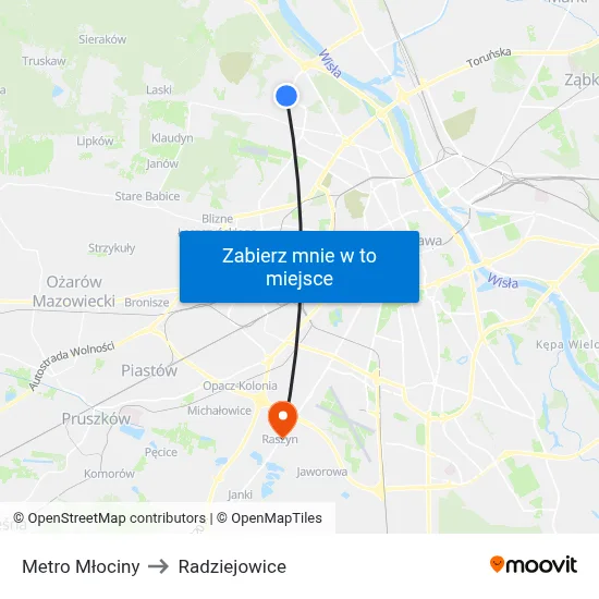Metro Młociny to Radziejowice map