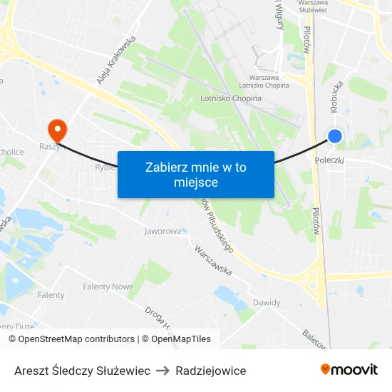 Areszt Śledczy Służewiec to Radziejowice map