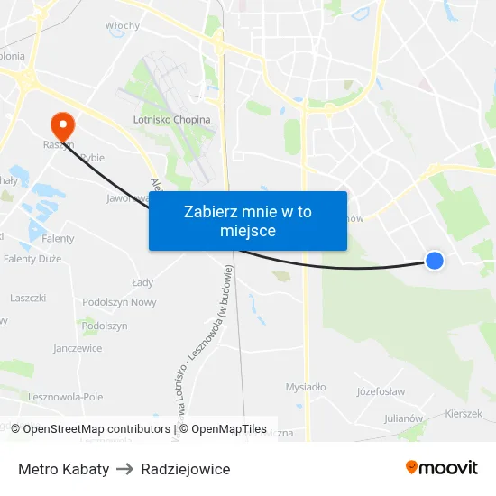 Metro Kabaty to Radziejowice map