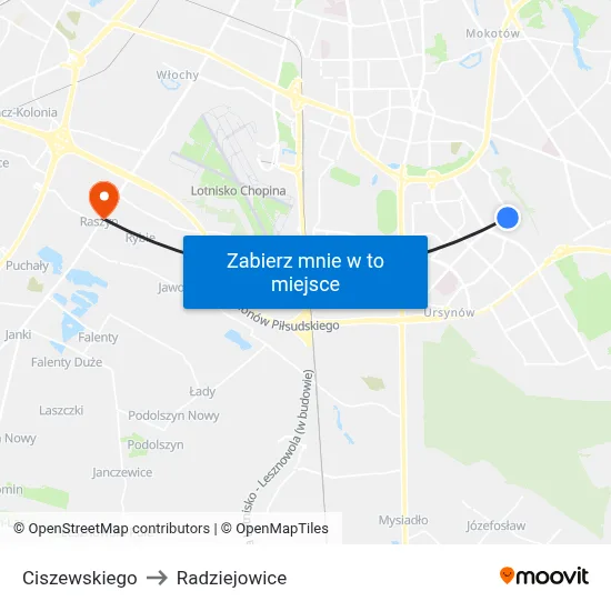 Ciszewskiego to Radziejowice map
