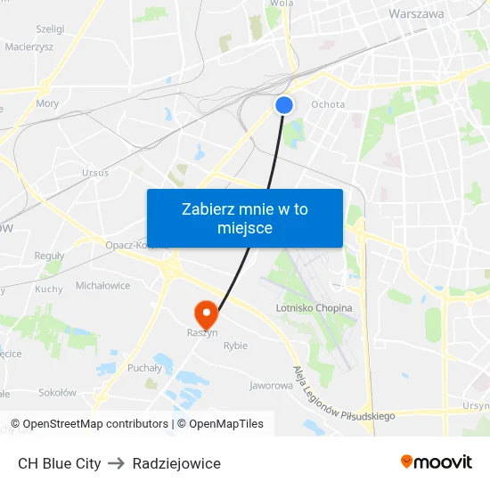 CH Blue City to Radziejowice map