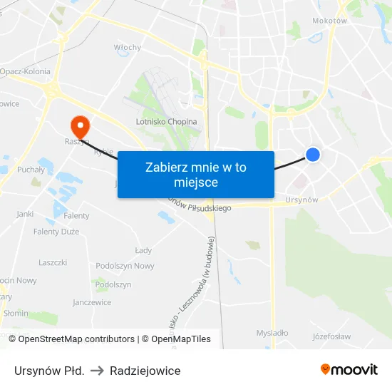 Ursynów Płd. to Radziejowice map
