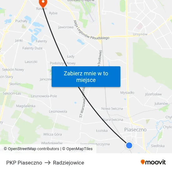 PKP Piaseczno to Radziejowice map