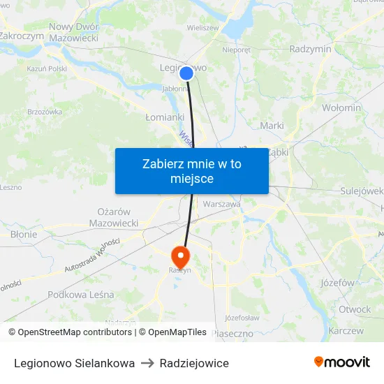 Legionowo Sielankowa to Radziejowice map