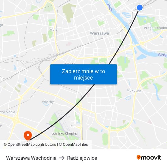 Warszawa Wschodnia to Radziejowice map