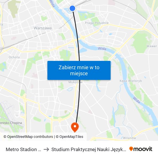 Metro Stadion Narodowy 12 to Studium Praktycznej Nauki Języków Obcych (SPNJO) SGGW map