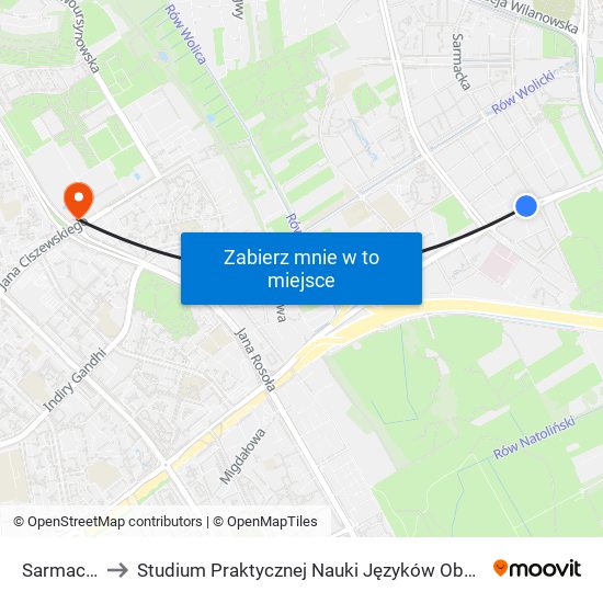 Sarmacka to Studium Praktycznej Nauki Języków Obcych (SPNJO) SGGW map