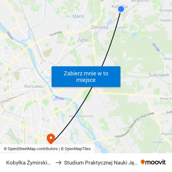 Kobyłka Żymirskiego - Przychodnia 02 to Studium Praktycznej Nauki Języków Obcych (SPNJO) SGGW map