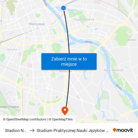 Stadion Narodowy to Studium Praktycznej Nauki Języków Obcych (SPNJO) SGGW map