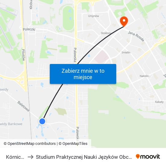 Kórnicka 01 to Studium Praktycznej Nauki Języków Obcych (SPNJO) SGGW map