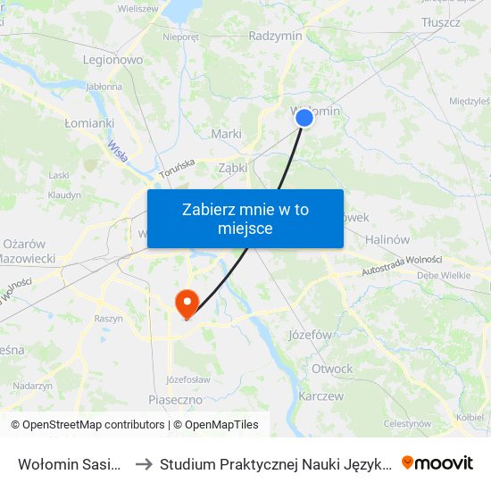 Wołomin Sasina - Liceum 01 to Studium Praktycznej Nauki Języków Obcych (SPNJO) SGGW map