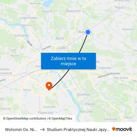 Wołomin Os. Niepodległości 03 to Studium Praktycznej Nauki Języków Obcych (SPNJO) SGGW map